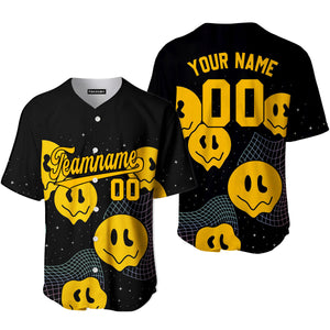Personalized Psychedelic Smiley Hippie Yellow Black Baseball Tee Jersey