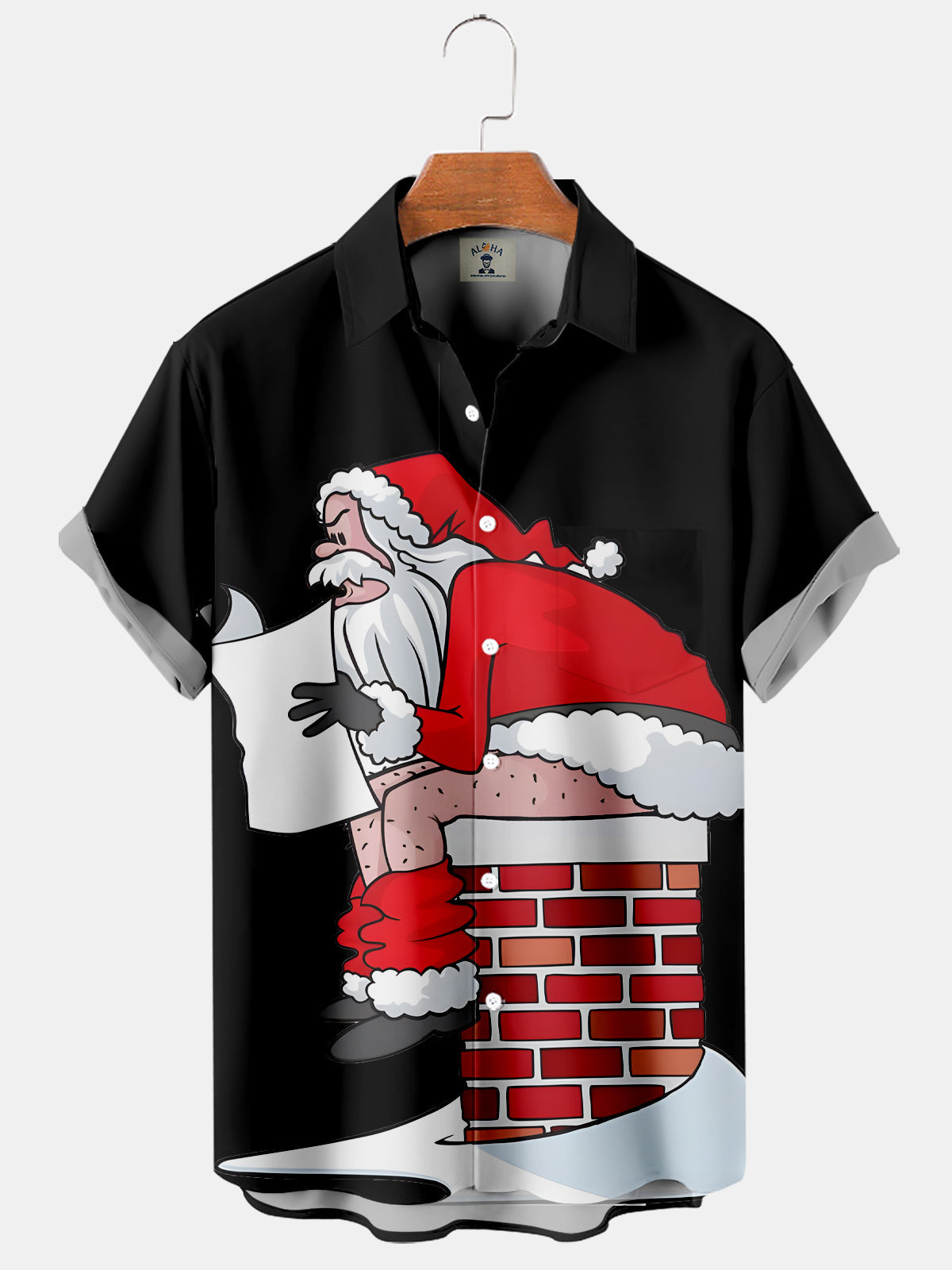 Christmas Funny Santa Sits On The Chimney - Hawaiian Shirt