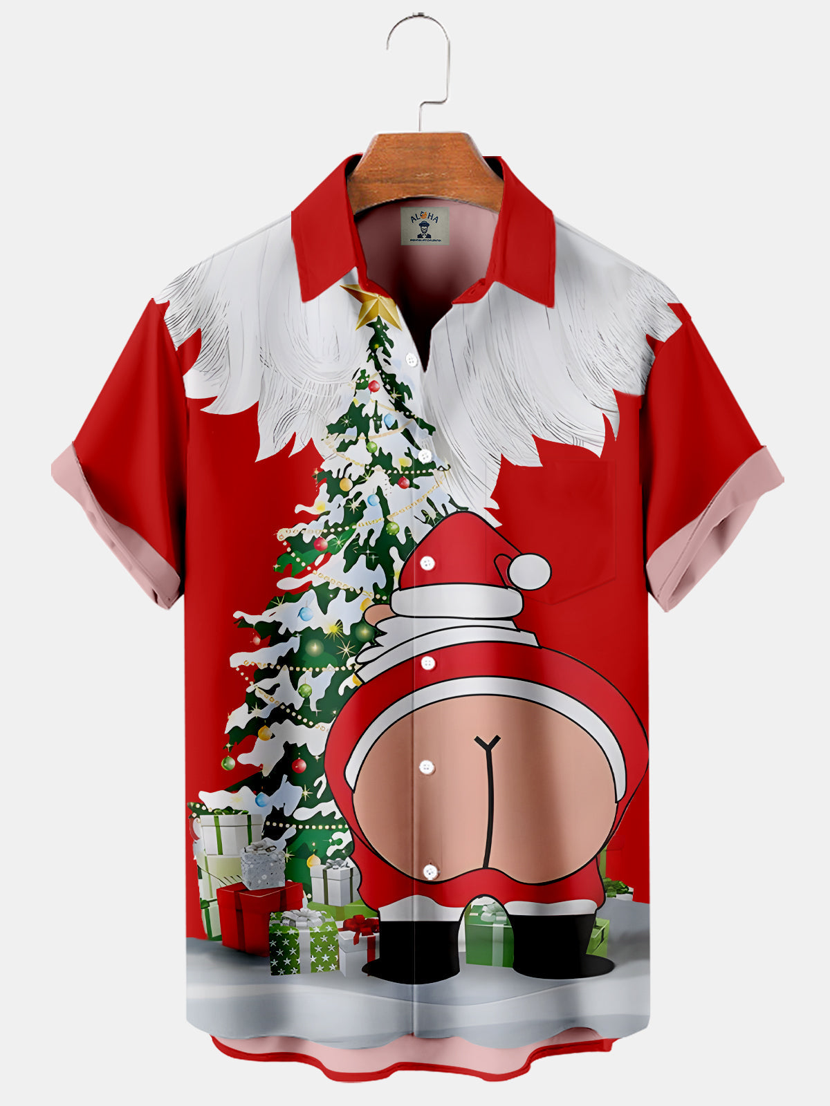 Funny Christmas Santa Claus And His Gifts On The Xmas Tree - Hawaiian Shirt