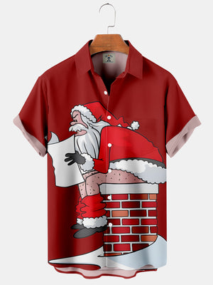 Christmas Funny Santa Sits On The Chimney - Hawaiian Shirt