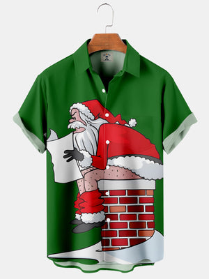 Christmas Funny Santa Sits On The Chimney - Hawaiian Shirt