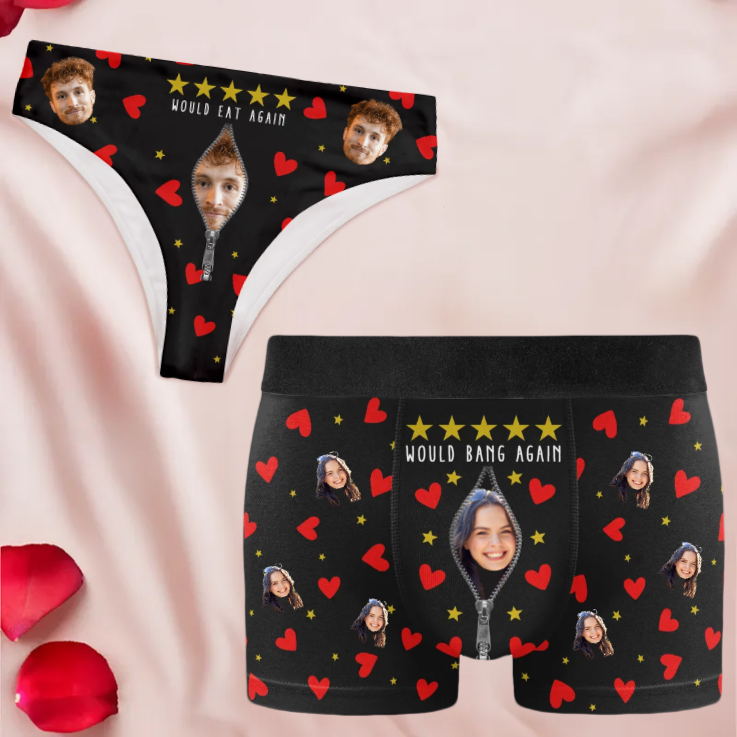 Custom Photo Would Bang Again Would Eat Again - Gift For Couples - Personalized Photo Matching Underwear