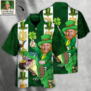 ST Patrick's Day Dinosaur Funny Custom Photo Personalized Hawaiian Shirt