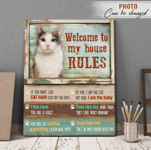 Personalized Pet Cat Welcome To My House Rules Canvas
