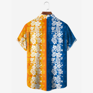 Hibiscus Pattern Orange And Blue - Hawaiian Shirt