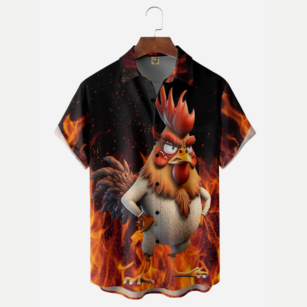 Angry Rooster With Fire - Hawaiian Shirt