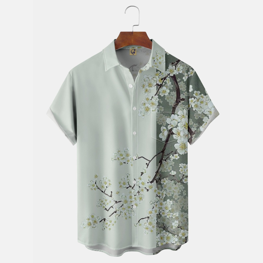 White Sakura Pattern - Hawaiian Shirt