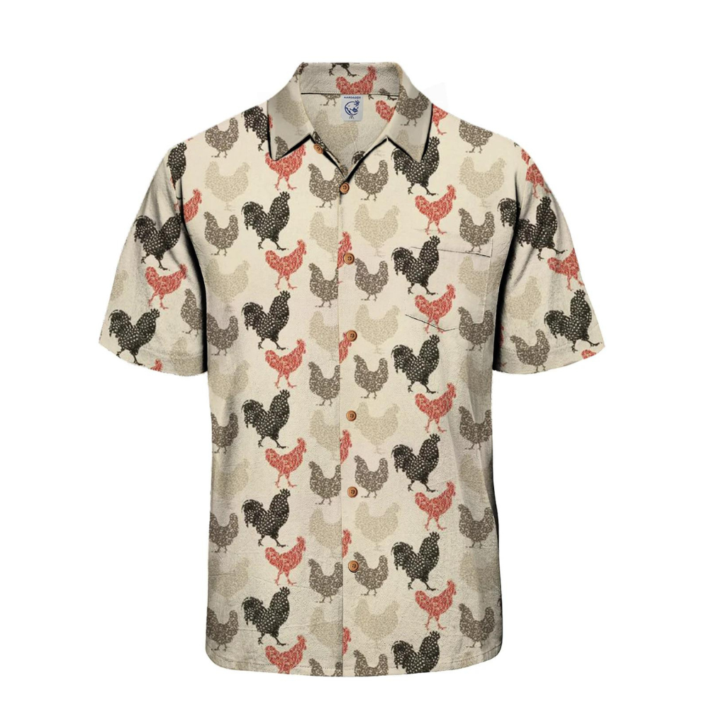 Rooster Pattern Cream Color - Hawaiian Shirt