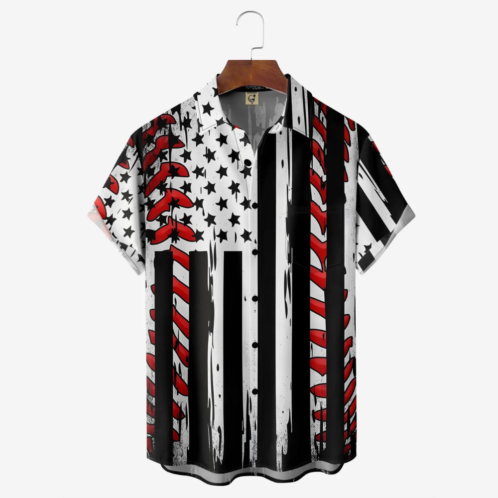 The US Flag And Baseball Ball Pattern - Hawaiian Shirt