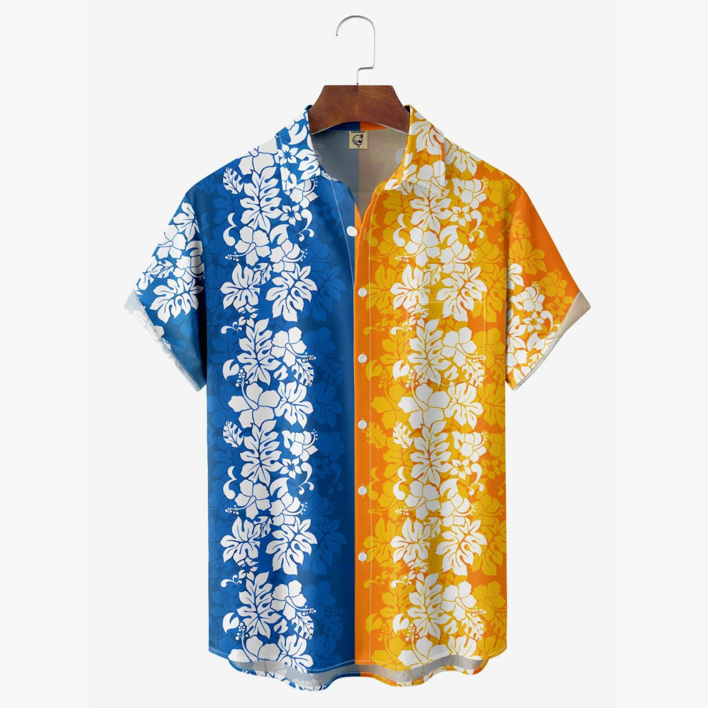 Hibiscus Pattern Orange And Blue - Hawaiian Shirt