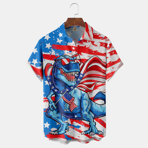 Independence Day Flag T Rex Dinosaur - Hawaiian Shirt