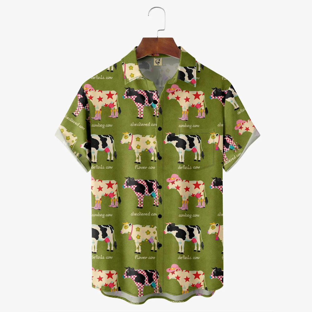 Checkered Cow, Default Cow Amd Flower Cow Pattern - Hawaiian Shirt