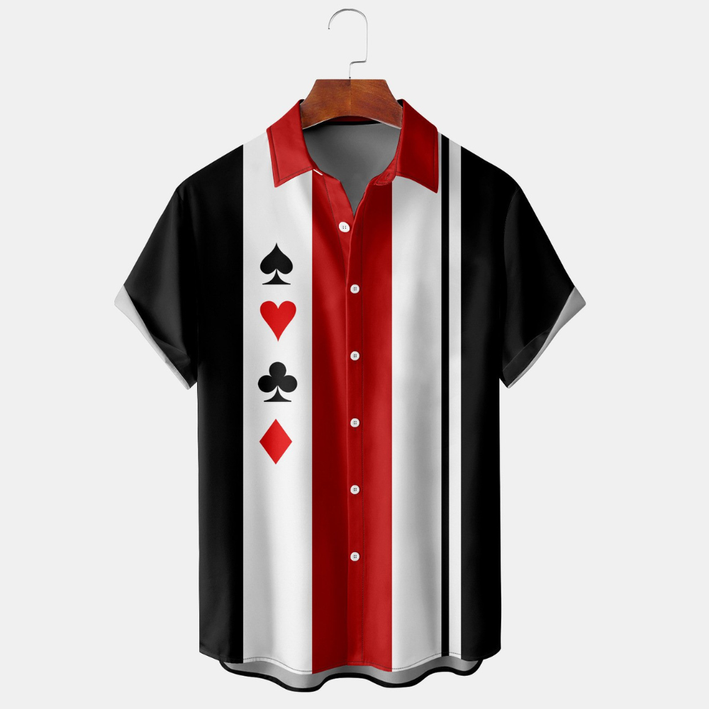 Poker Black Red White Striped Line - Hawaiian Shirt