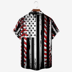 The US Flag And Baseball Ball Pattern - Hawaiian Shirt