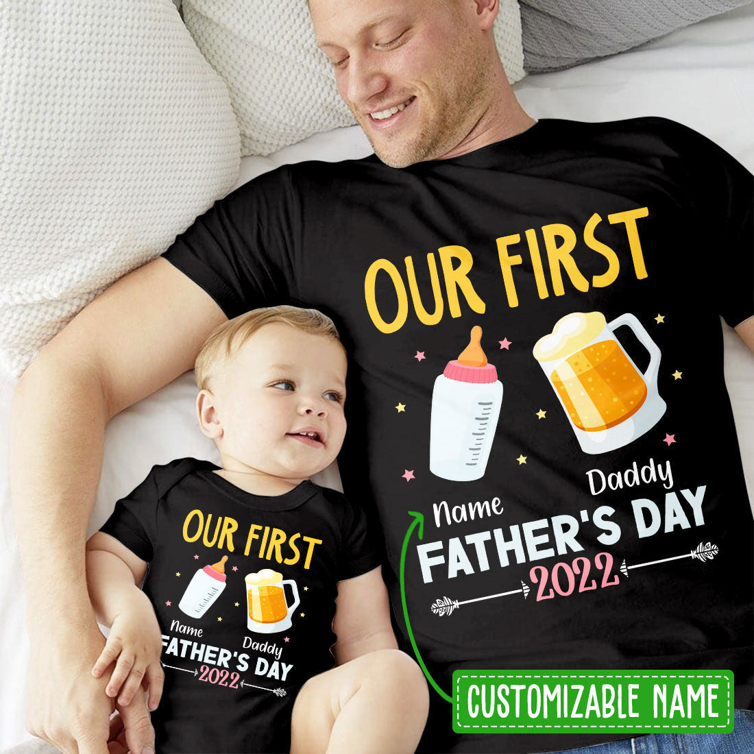 Our First Father's Day Family Gift Personalized Matching Shirt Onesie