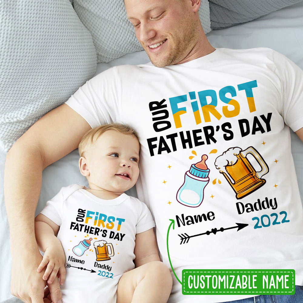 First Father's Day Family Gift Personalized Matching Shirt Onesie