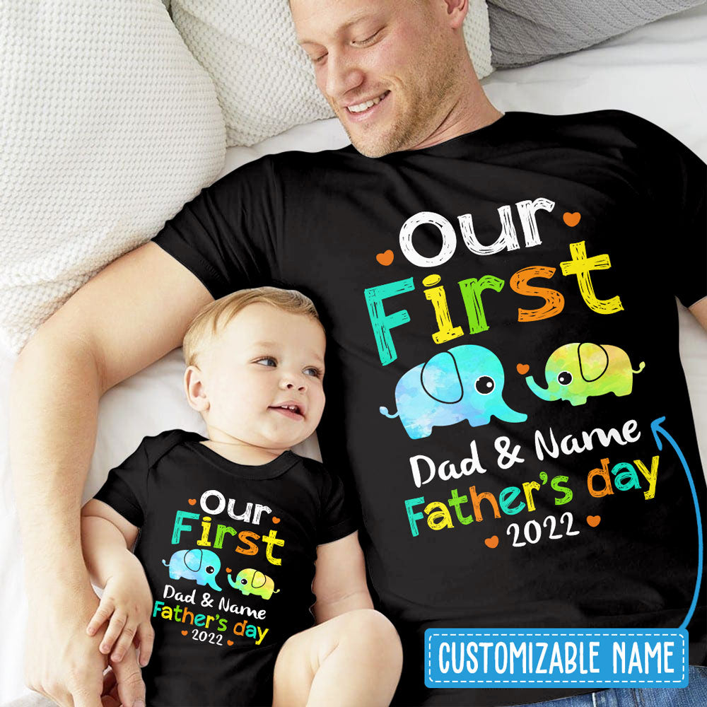 Our First Father's Day For New Dad Personalized Matching Shirt Onesie