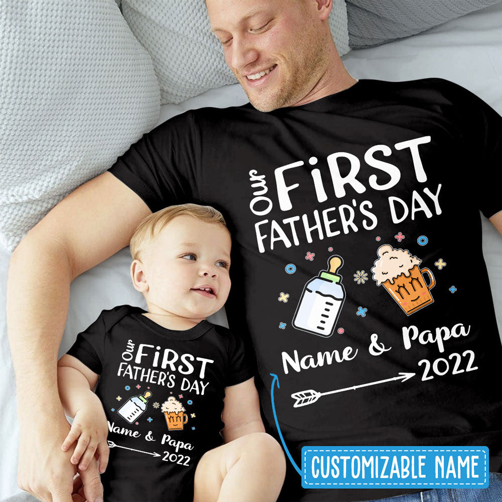 First Father's Day Gift For New Dad Personalized Matching Shirt Onesie