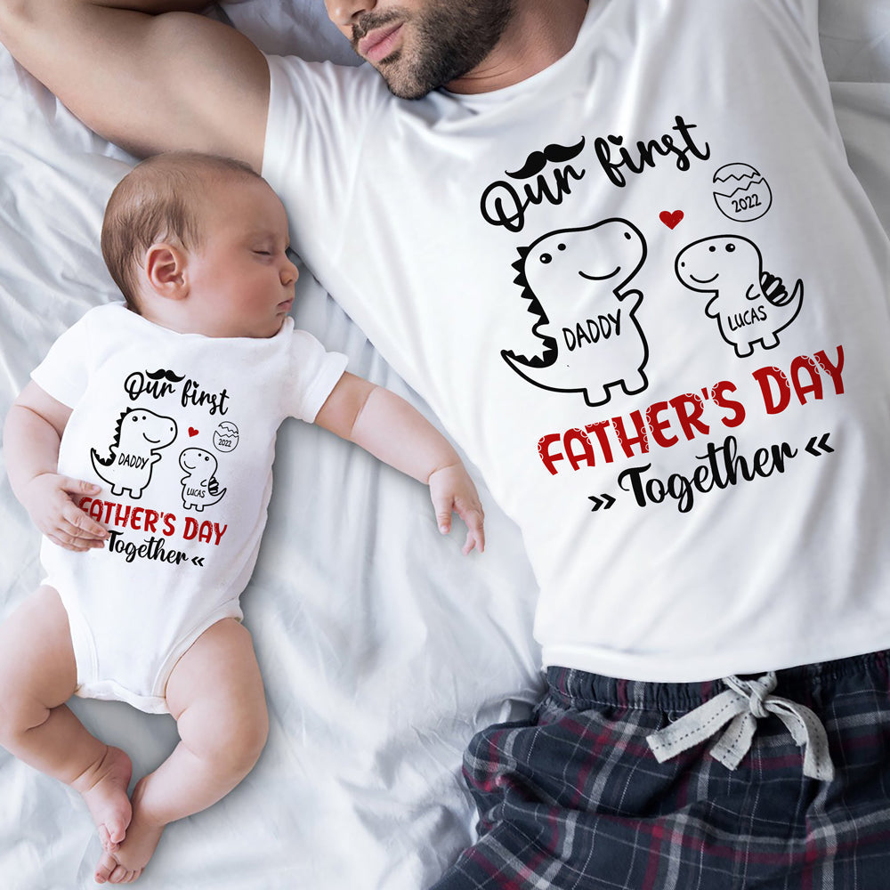 Together Dinosaur Father's Day Baby Onesies Personalized Gift For Daddy And Me