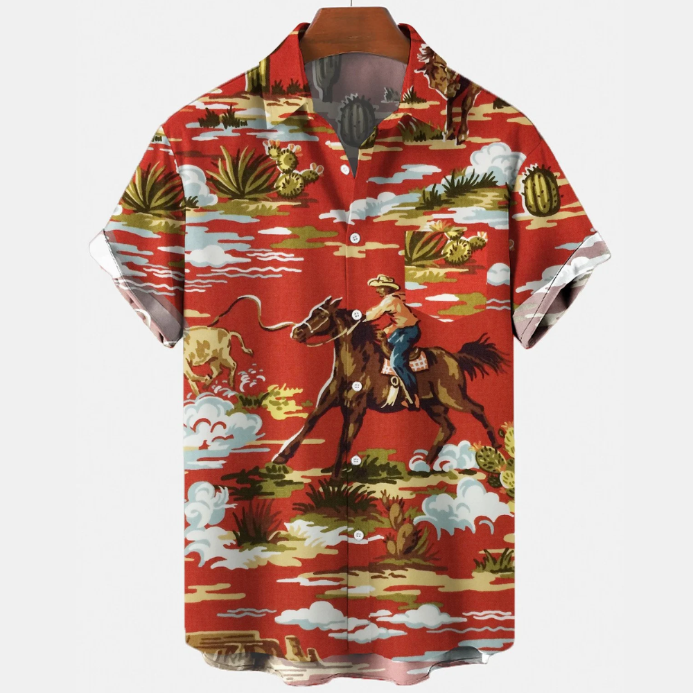 Cowboy Equestrian Cactus Red - Hawaiian Shirt