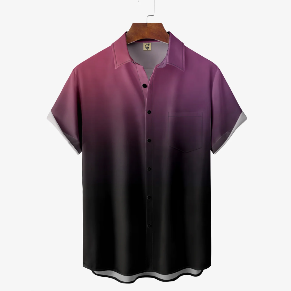 Gradient Color Purple And Black Short Sleeve - Hawaiian Shirt
