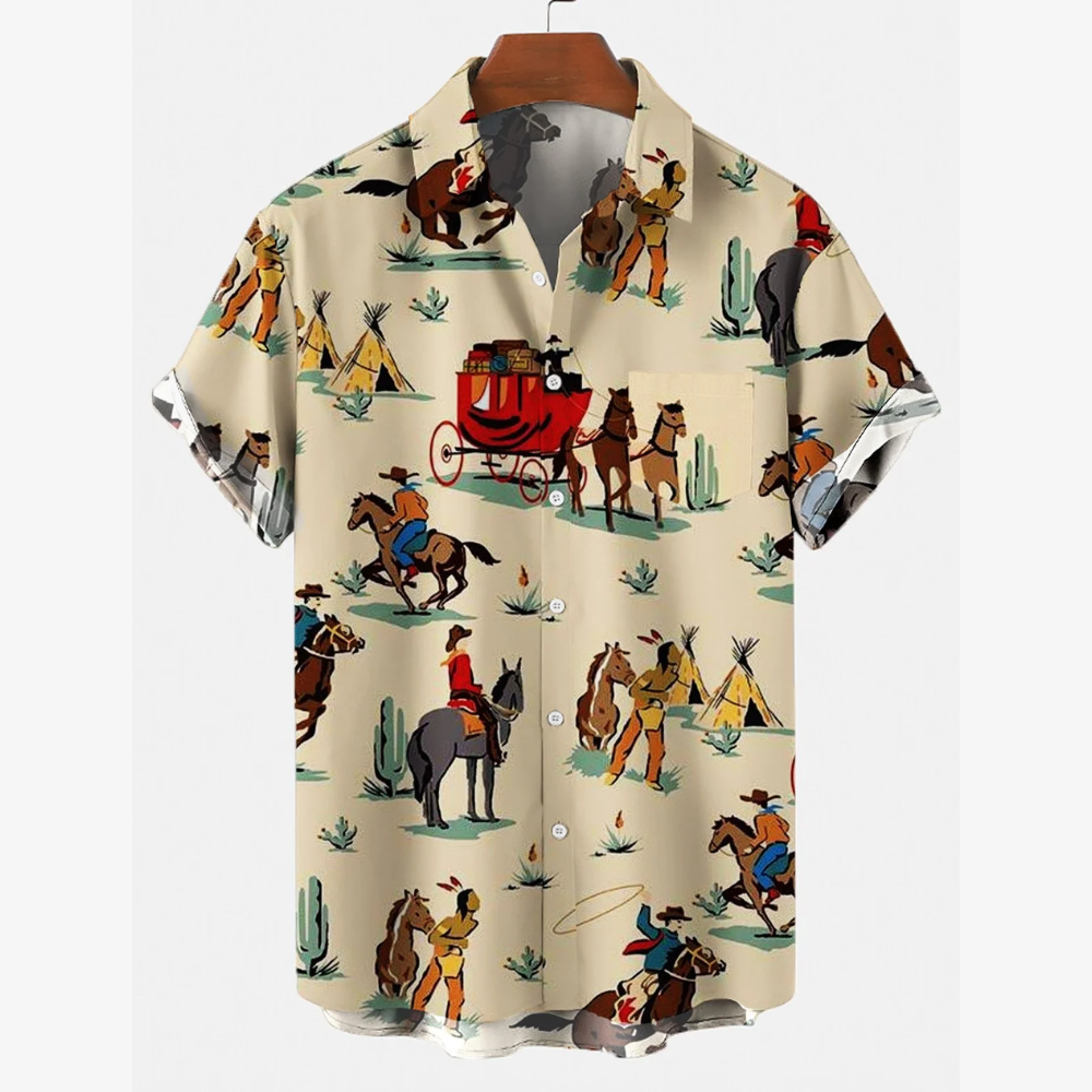 Cowboy Equestrian Art Short Sleeve - Hawaiian Shirt