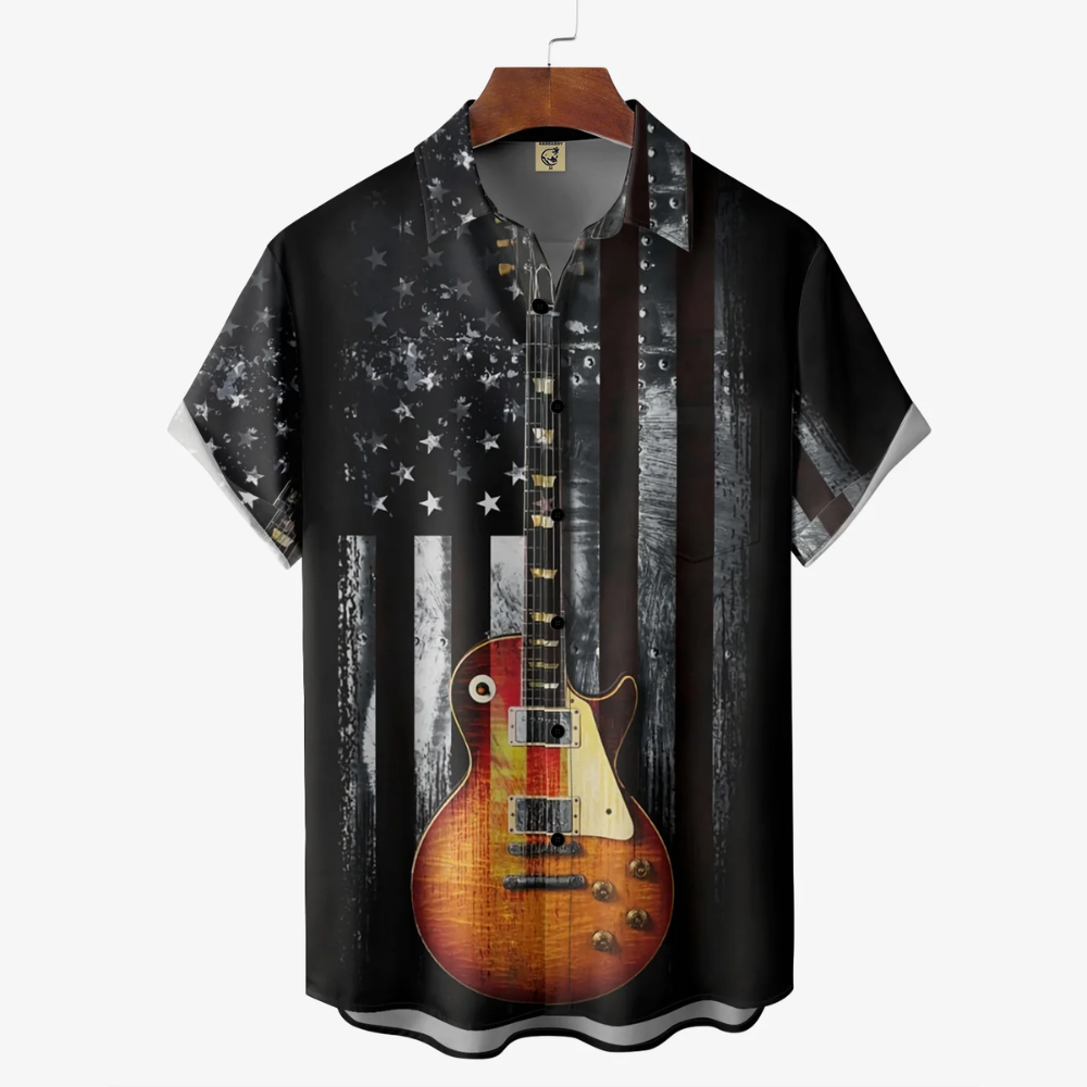 American Flag Guitar Black - Hawaiian Shirt