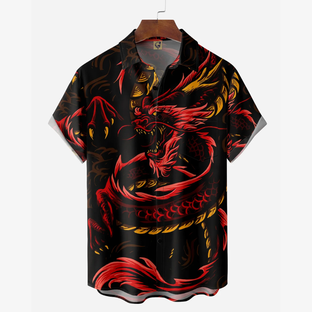 Ukiyoe Dragon Red Black Short Sleeve - Hawaiian Shirt