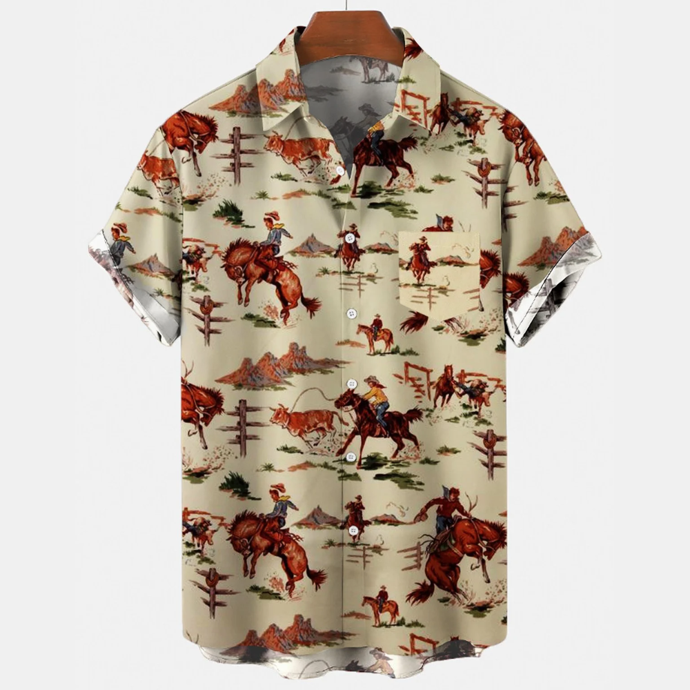Cowboy Equestrian Pattern Horse - Hawaiian Shirt