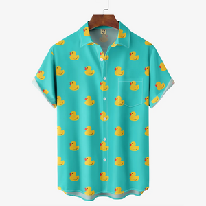 Yellow Duck Pattern Mint Short Sleeve - Hawaiian Shirt