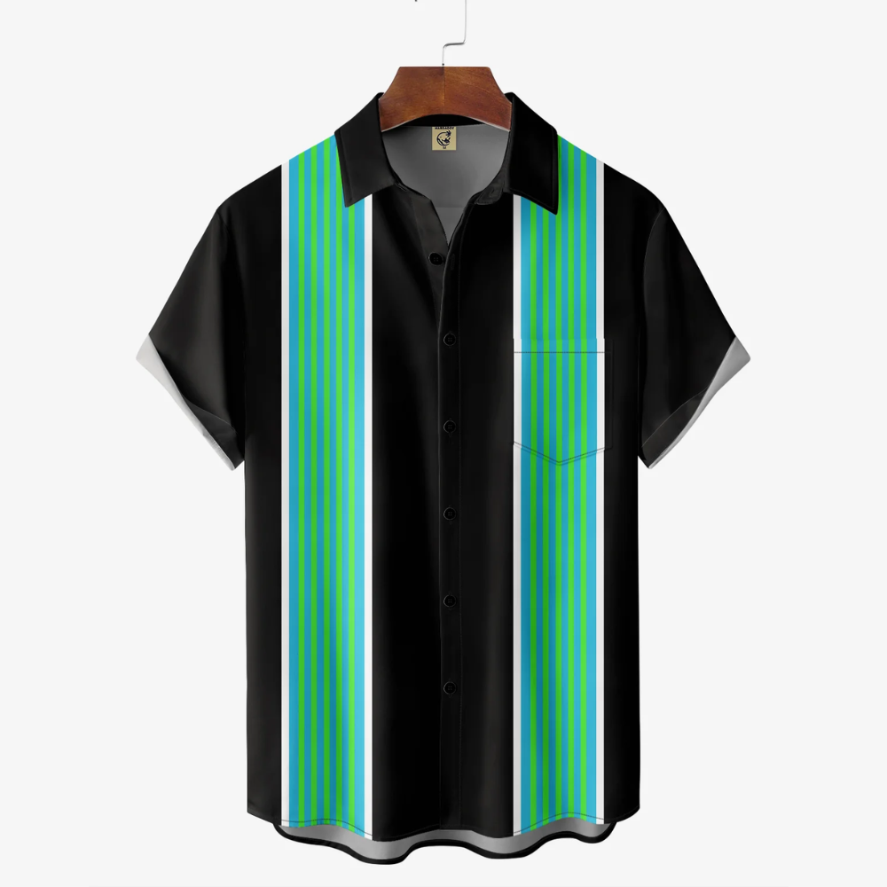 Geometric Stripe Lines Green and Black - Hawaiian Shirt