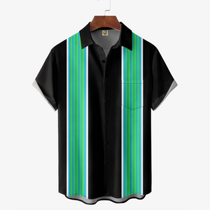 Geometric Stripe Lines Green and Black - Hawaiian Shirt