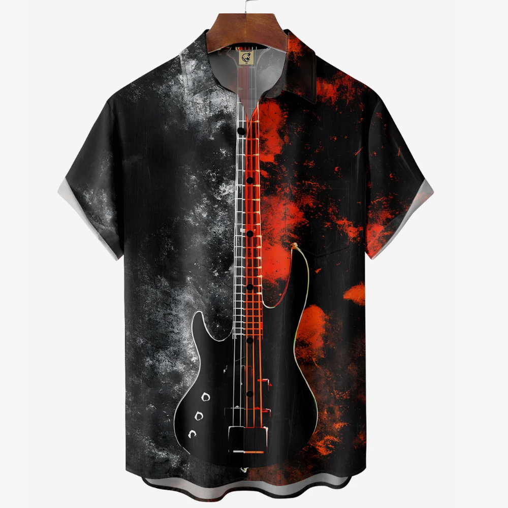 Music Guitar Black And Red - Hawaiian Shirt