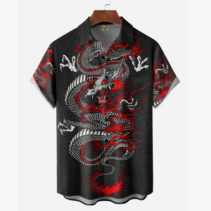 Red And White Dragon Short Sleeve - Hawaiian Shirt