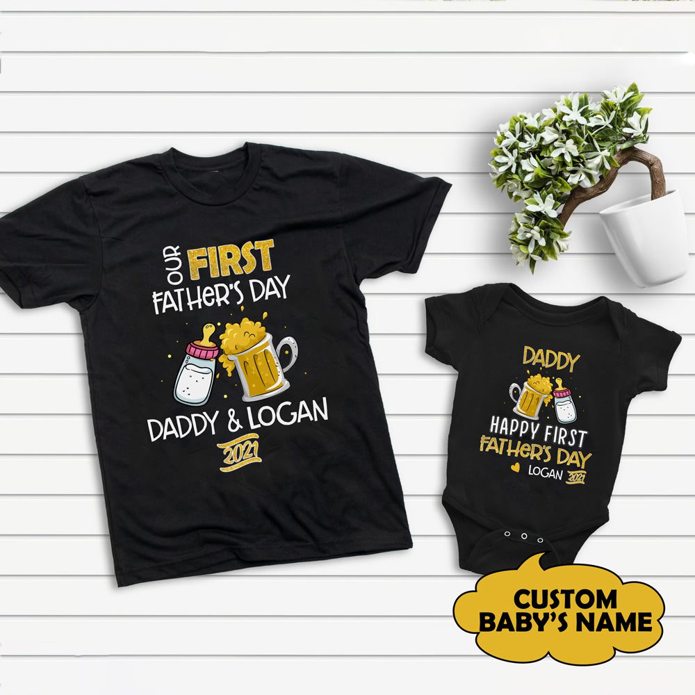 Personalized Our First Father's Day Daddy and Daughter Son Matching T-shirt Onesie