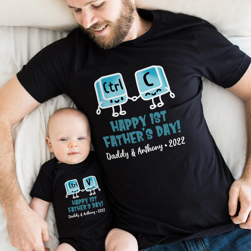 Happy 1st Fathers Day Copy Paste Matching Personalized Shirt & Onesies