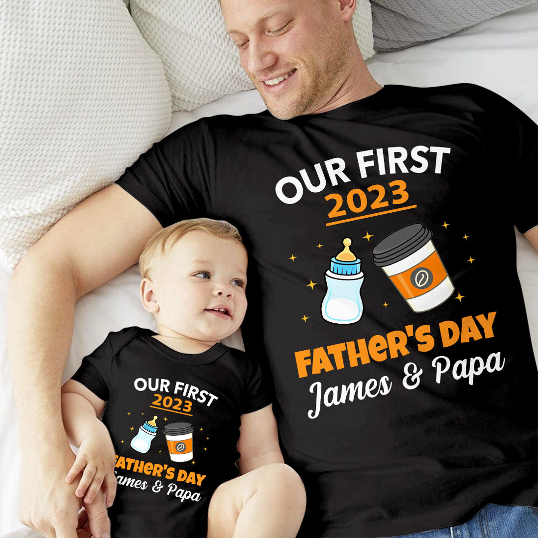 Our First Father's Day Baby Onesie T-shirt Personalized Gift For Dad
