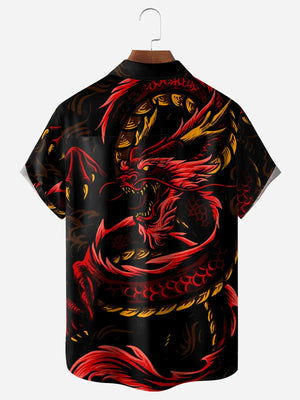 Ukiyoe Dragon Red Black Short Sleeve - Hawaiian Shirt