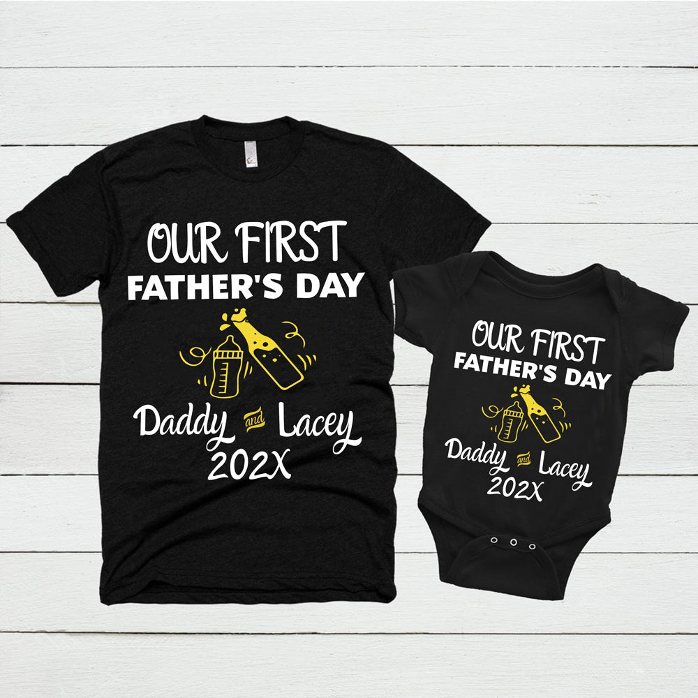 Father's Day Milk And Beer Cute Personalized Matching Shirt & Onesie