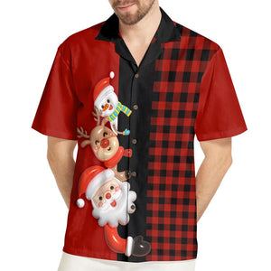 Santa Snowman Red And Black Pattern - Hawaiian Shirt