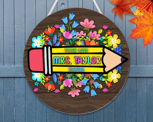 Personalized Teach Love Inspire Welcome To Our Classroom Round Wood Sign