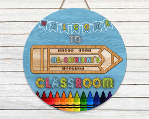 Personalized Welcome To Teacher Round Wood Sign