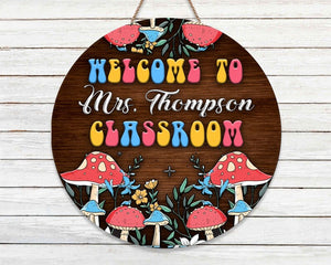 Personalized Custom Name Mushroom Door Sign Round Wood Sign