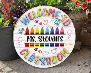 Personalized Custom Name Teacher Name Classroom Decor Round Wood Sign