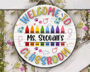 Personalized Custom Name Teacher Name Classroom Decor Round Wood Sign