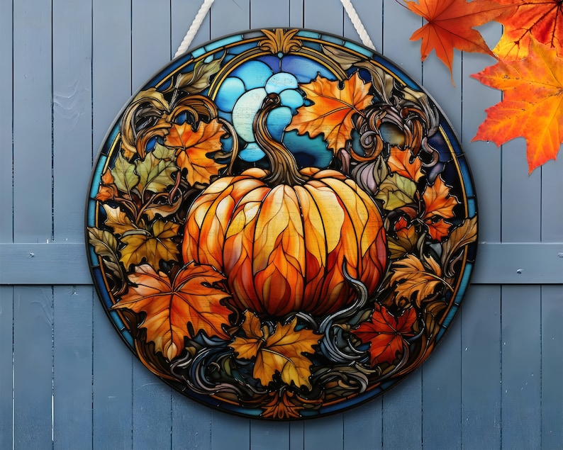 Hello Pumpkin Orange Door Round Wood Sign