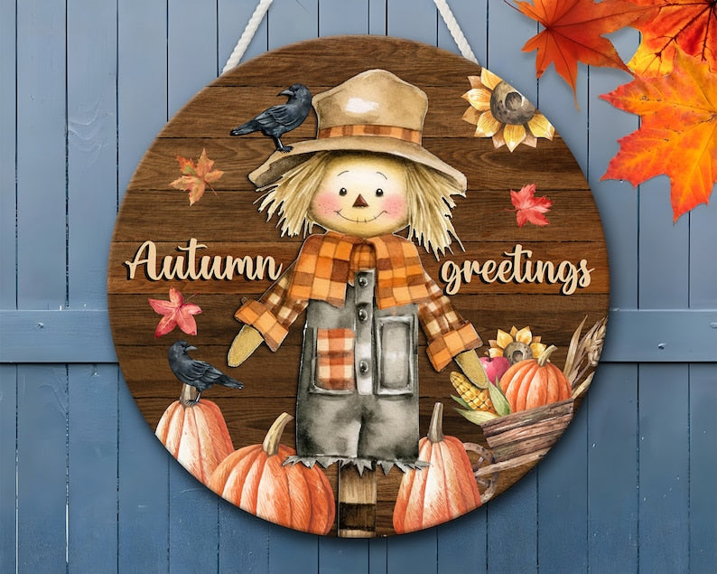 Autumn Greetings Thanksgiving Gifts Round Wood Sign