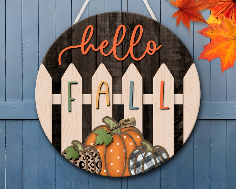 Hello Pumpkin And Fall Round Wood Sign