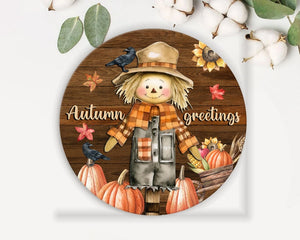 Autumn Greetings Thanksgiving Gifts Round Wood Sign