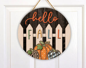 Hello Pumpkin And Fall Round Wood Sign